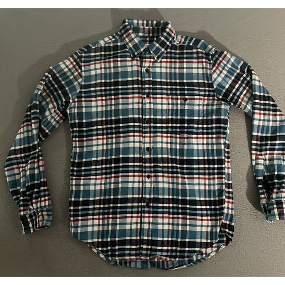 Merona Mens Size Medium Blue Plaid Long Sleeve‎ Cotton Button Up Shirt Pocket - Picture 1 of 6
